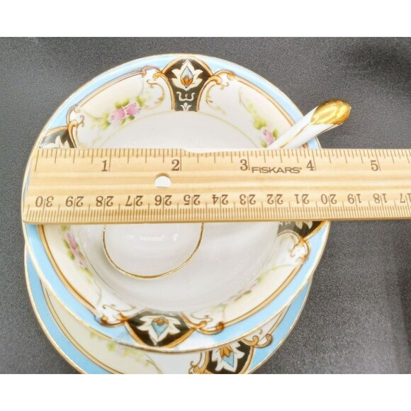 Antique Noritake Bouillon Set 1920s Hand Painted Roses Spoon Saucer Japan - Picture 5 of 13